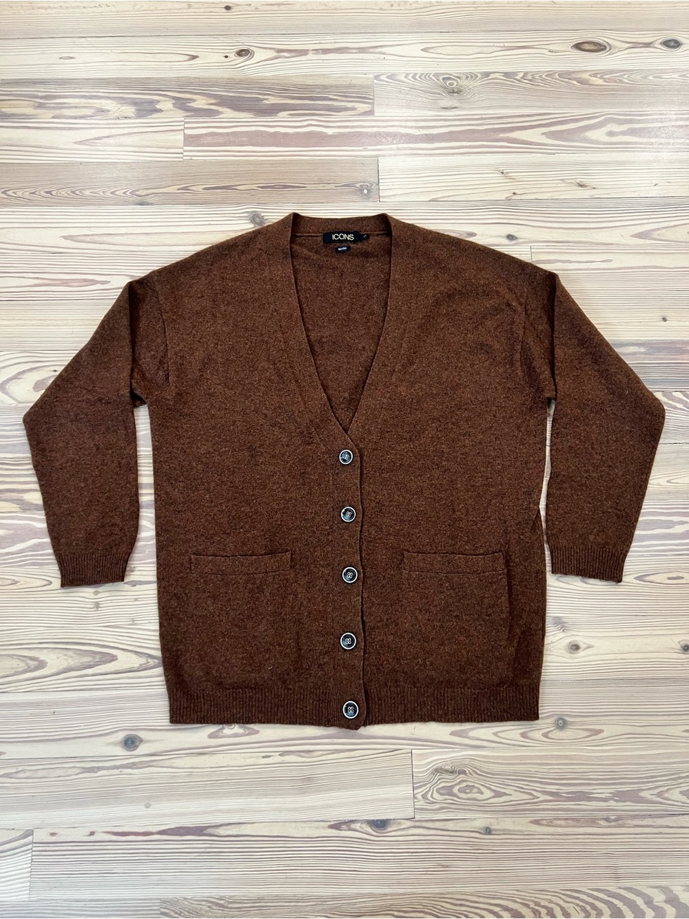 ICON Women's Oversized Brown Cardigan Sweater Size Small 100% Cashmere